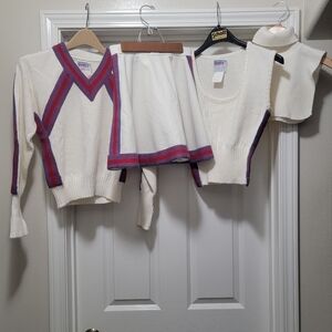 Vintage 80s 4 Piece Cheerleading Outfit White Red Blue Juniors / Womens XXS / XS